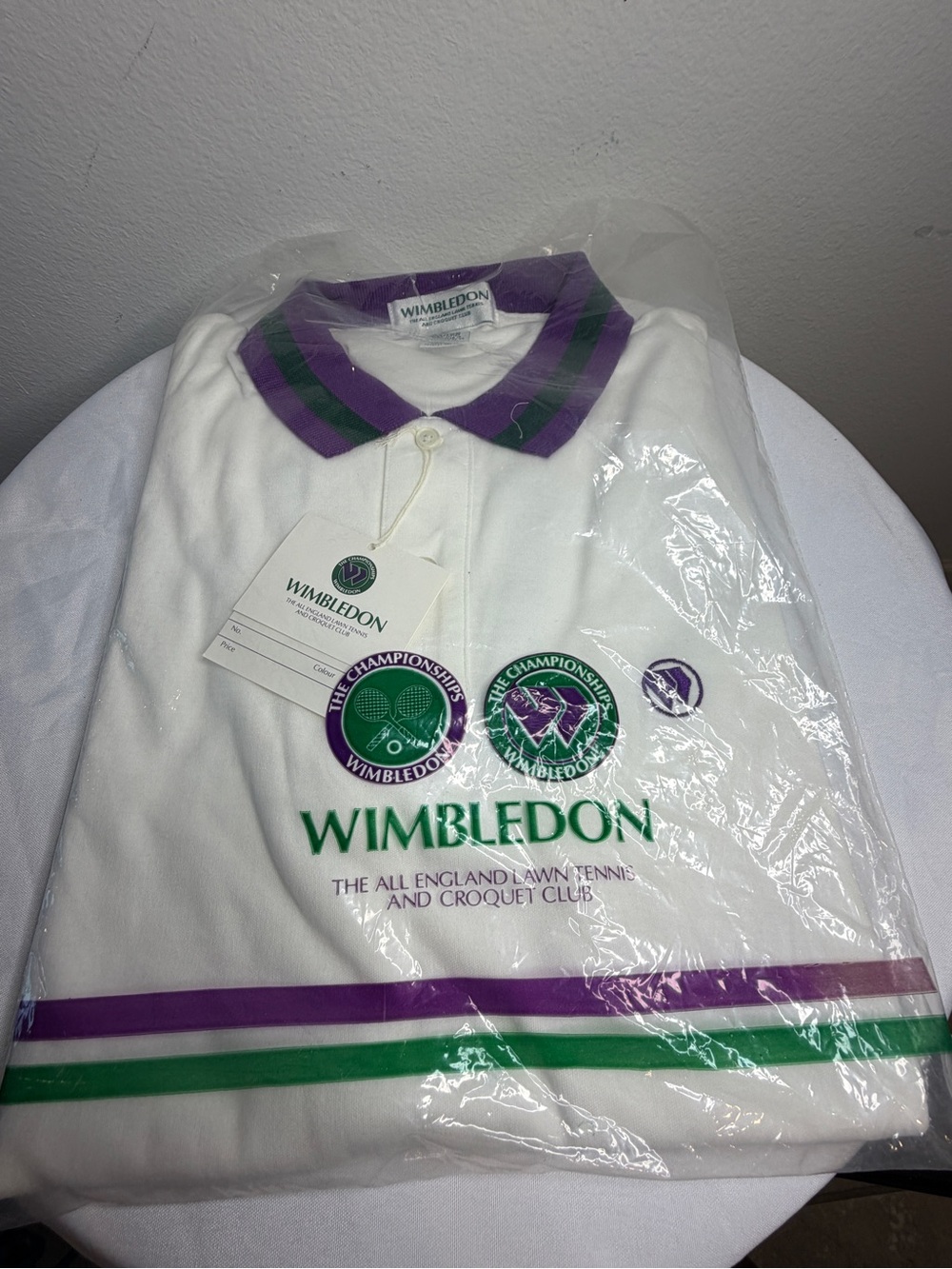 Wimbledon White Polo with Purple & Green Trim